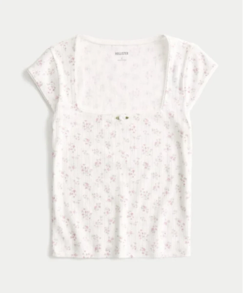 Pointelle Square-Neck Top
