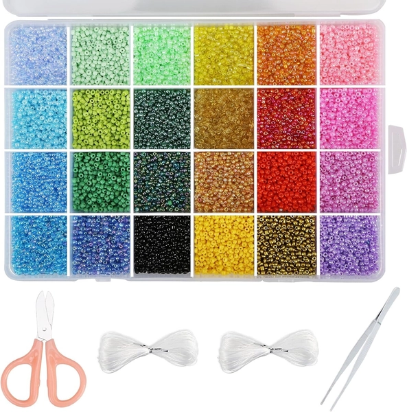 22800pcs Glass Seed Beads – 11/0 Small Beads Kit (24 Colors)