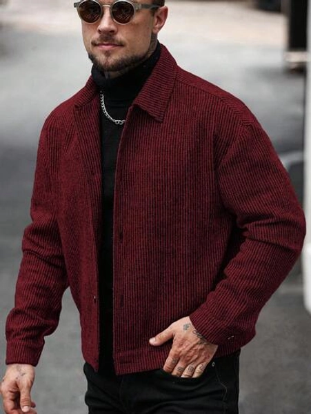 Manfinity CasualCool Men's Solid Color Shirt Collar Single-Breasted Casual Daily Versatile Jacket - Size XL