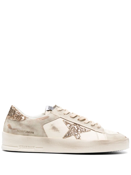 Golden Goose Stardan trainers in ecru nappa leather with gold glitter star and heels tab | 36