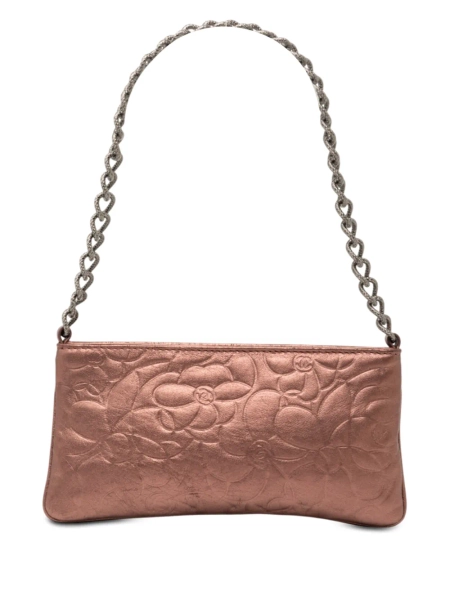 CHANEL Pre-Owned 2003-2004 Embossed Metallic Lambskin Camellia Chain Pochette handbag | One Size