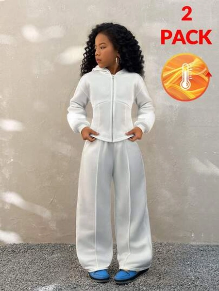 Coolane Kids Tween Girls Fall/Winter,Parent-Child Clothing,Comfortable Basic	Daily Wear Casual Preppy Sport,Warm/ Cold Weather/ Thermal,White Zipper  Hooded Sweatshirt And Sweatpants Set,2pcs/Two Piece,Warm/ Cold Weather/ Thermal,Christmas,New Year