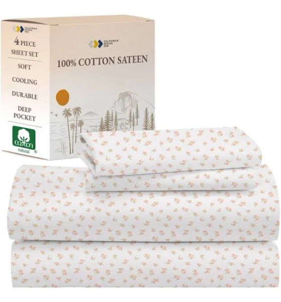 California Design Den 100% Cotton Sheet Set Deep Pocket Sheets & Pillowcase Set