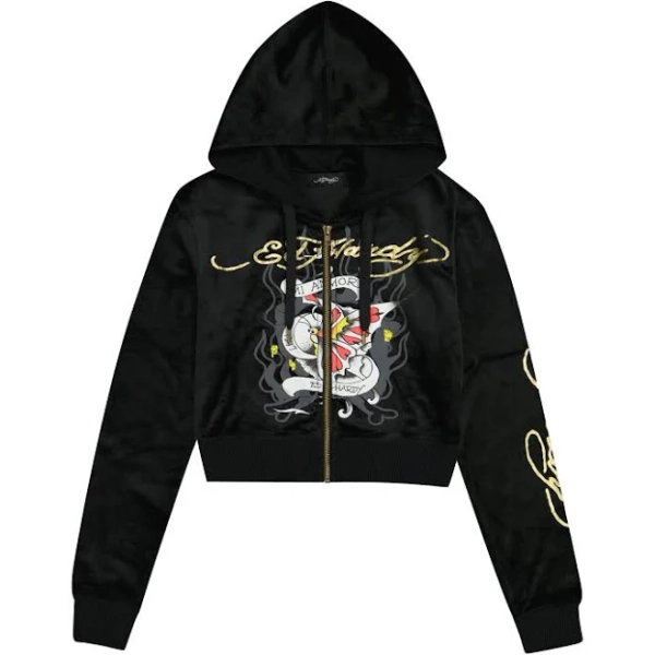 Amor Butterfly Velour Zip Front Hoodie