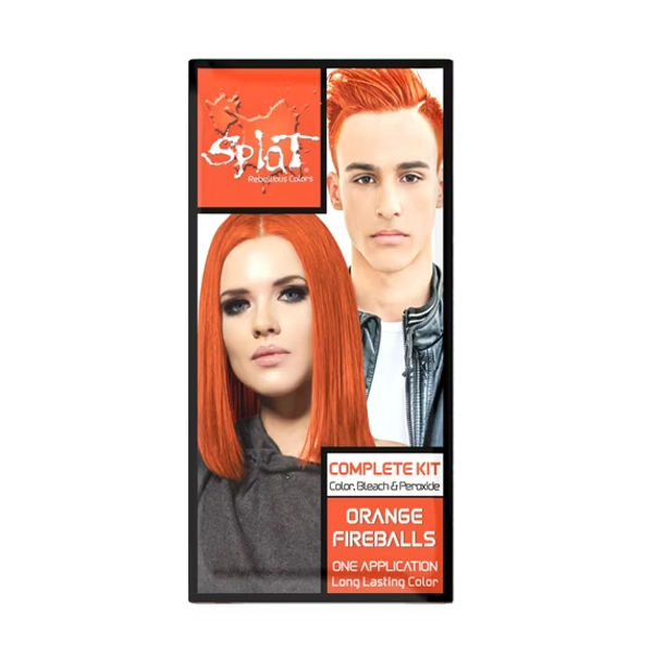 Splat Complete Kit, Orange Fireballs, Semi-Permanent Hair Dye with Bleach