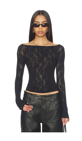 Knit Lace Long Sleeve Boat Neck