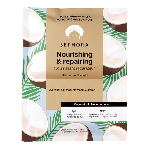 Masque cheveux nuit - Soin capillaire de nuit masque crème + charlotte