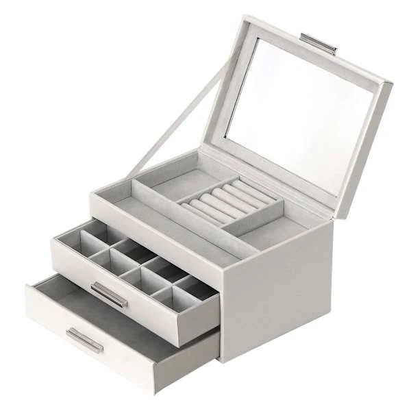 At Home Grey Leather Drawer Jewelry Organizer