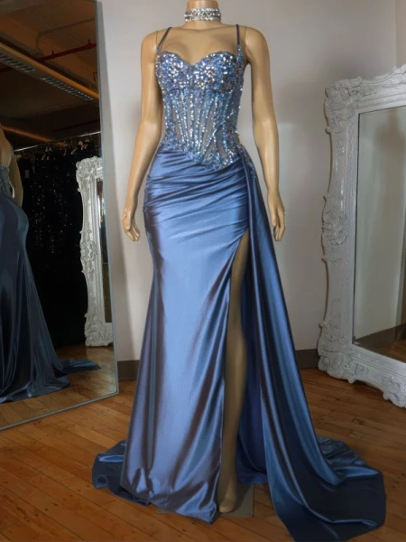 Mermaid Sweetheart Satin Corset Prom Dresses With Appliques