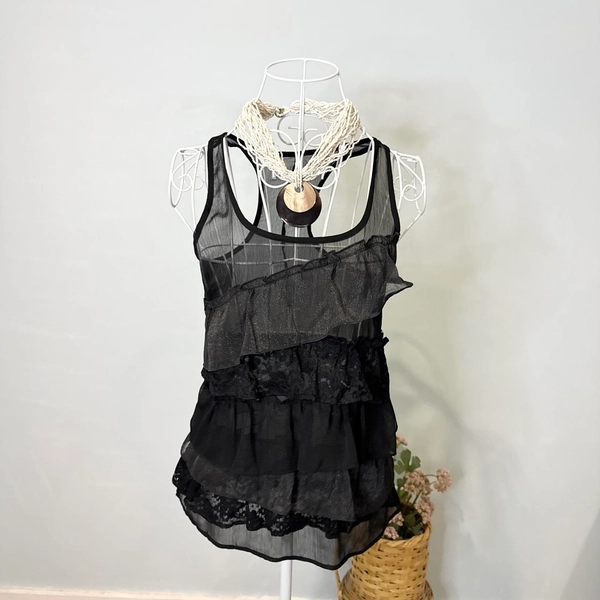 Gorgeous black sparkly ruffle vintage y2k...