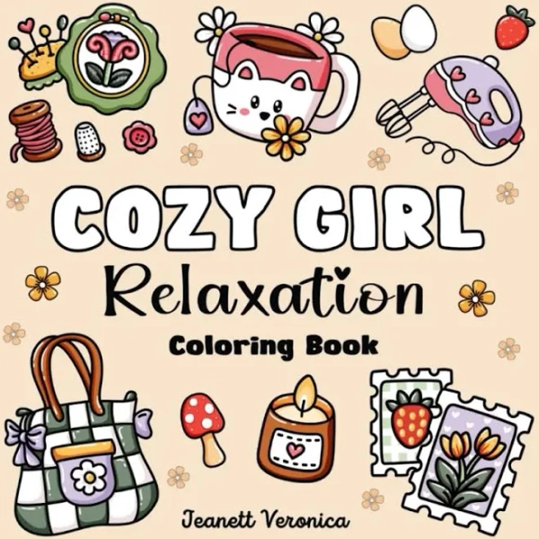 Cozy Girl Relaxation: Bold and Easy Coloring Book for Adults & Teens | Simple Illustrations for Stress Relief, Featuring Flowers, Food, Patterns, Cute