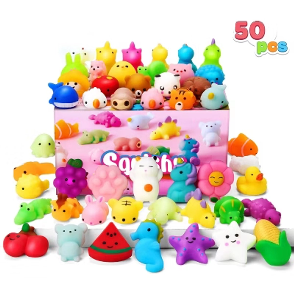 Joyfy 50 Pcs Squishy Toys Set, Mini Party Favors for Kids, Kawaii Fidget Toys for Stress Relief, Prize Box Toys for Kids Classroom, Pinata Stuffers