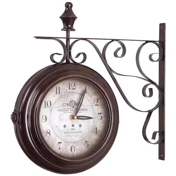 Yosemite Home Decor 16 in. Double Sided Iron Wall Clock in Black Frame CLKA1B359