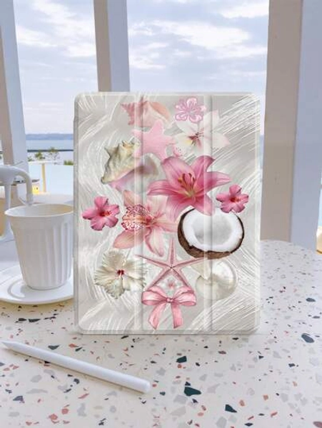 Pink Ocean Flower Collage Pattern Tablet Protective Case,Compatible With IPad 9.7/10.2/10.5/10.9/12.9/Pro 11, 10th Gen,Compatible With Samsung Galaxy Tab S6 Lite 10.4 Inch,Compatible With Kindle Paperwhite 12th Gen 2024,Kindle (11th Generation) 2022 Release,Soft Anti-Fall Protection,Smart Stand/Automatic Wake Up/Sleep