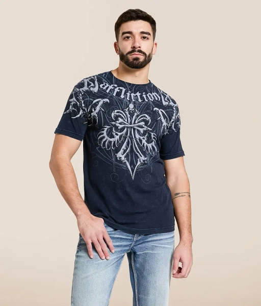 Small Black Navy Mineral Wash Skeleton T-Shirt