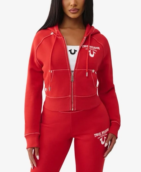 True Religion Women's Crystal Wing Shrunken Zip Hoodie