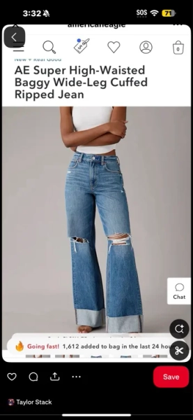 AE Super High-Waisted Baggy Wide-Leg Cuffed Ripped Jean