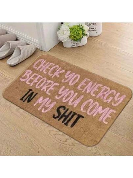 1PC Floor Mat--Funny Check Yo Energy Before You Come In My  Doormat, Cute Pink And Black Text Non-Slip Floor Mat For Entryway, Bathroom, Bedroom Decor, 23.6x15.7 Inch--MatSoft, Comfortable And Easy To Clean, Suitable For Hallway Bathroom, Bedroom, Kitchen, Porch, Laundry Room, RV Outdoor Decoration Holiday Decoration Three Sizes Available Halloween Door Decor Fall Decorations For Home