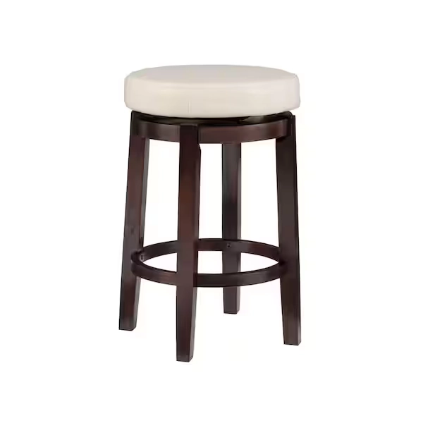 Linon Home Decor Maya Swivel 25.39 in. Beige/Brown Backless Wood Counter Stool with Faux Leather Seat 98352KRIC-01-KD