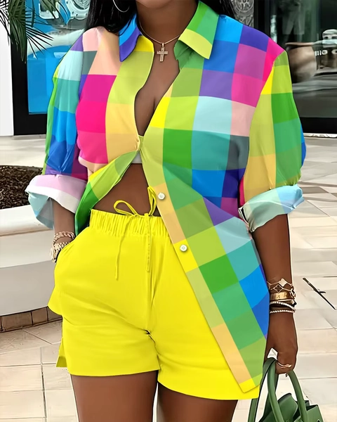 2025 Spring Autumn Casual Woman Sets Fashion Shirt Printed Button Shirt&Shorts Streetwear Shorts Pant Outfit Suit Two Piece Set - AliExpress 200000345
