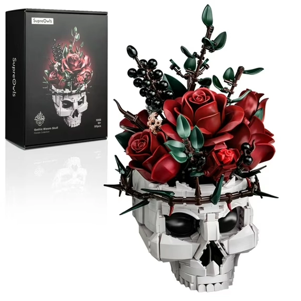 SupreOwls Skull Planter Pot Compatible with Lego Gothic Flower Pots Building Block Set Halloween Skeleton Christmas Decor for Home Office Desktop