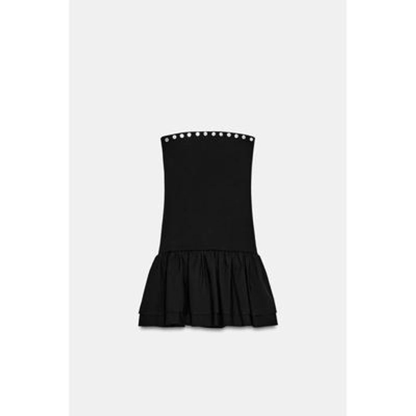 Zara - Ruffled Mini Dress - Black - L - Woman