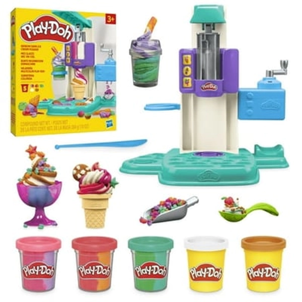 Hasbro Inc. Play-Doh Rainbow Swirl Ice Cream Playset  7 Play Kitchen Accessories