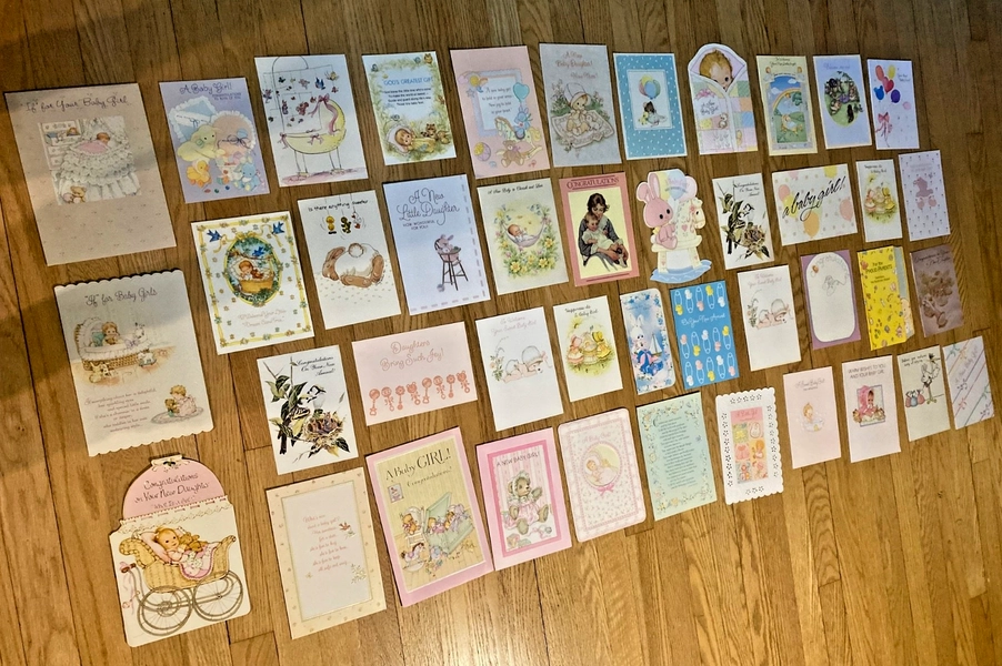 Lot of 43 1980’s Baby Girl Cards Used Fronts Only! For Scrapbooking and Crafts
