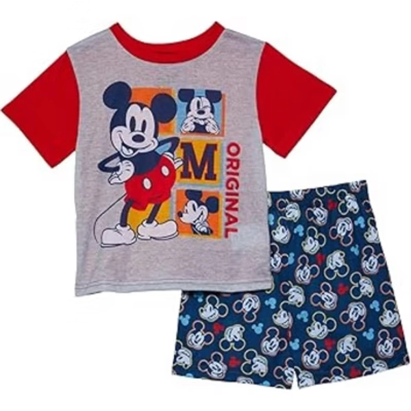 Disney Mickey Mouse Toddler Boys' 2-Piece Pajama Set, Red/Gray/Navy, 2T