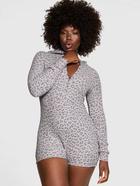 Waﬄe Knit Long-Sleeve Short Onesie