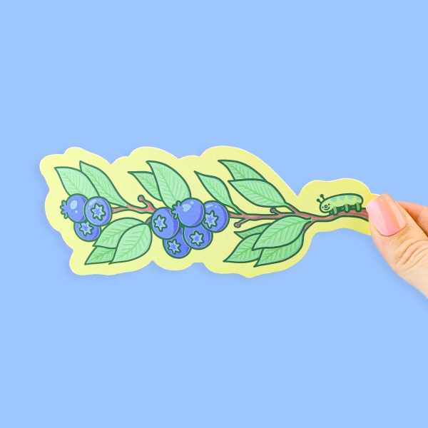 Blueberry Branch Bookmark, Spring, Floral, Fruit Themed, Foodie, Colorful, Reader Gift, Bookish, Fruits, Plants, Flowers, Worm, Bookmark