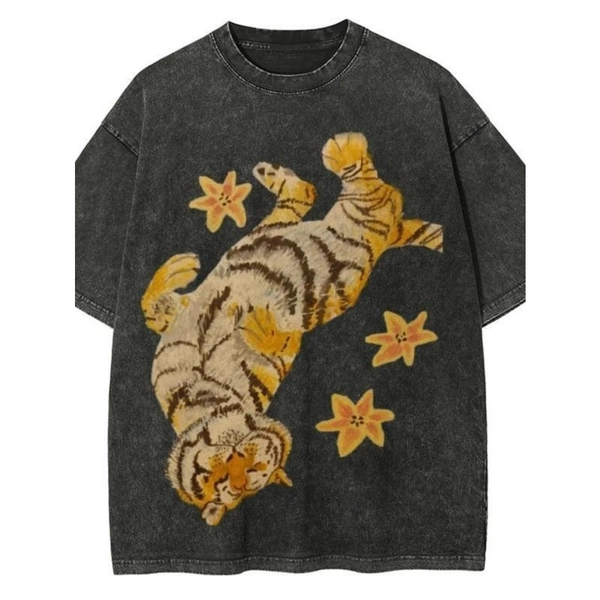 VogueVessel Men's T-shirt: Men's Cotton T-shirt, Relaxed Tiger Stripe Vintage T-shirt, Men's Casual and Comfortable Stylish Streetwear, Cotton Men's Top, Short-sleeved Round Neck, Y2K Style Men's Clothing.