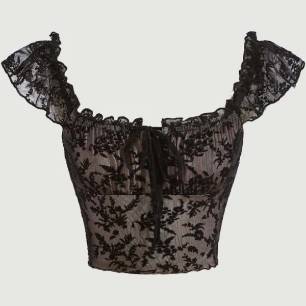 SHEIN Floral Print Frill Trim Crop Tee