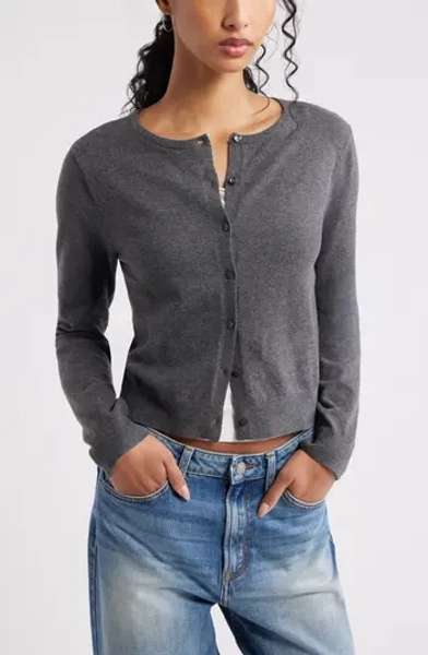Crewneck Cotton Blend Cardigan