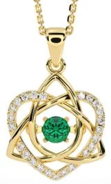 Diamond Emerald Gold Silver Celtic Knot Heart Necklace
