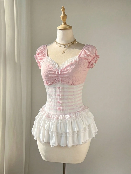 pink and white bow corset 