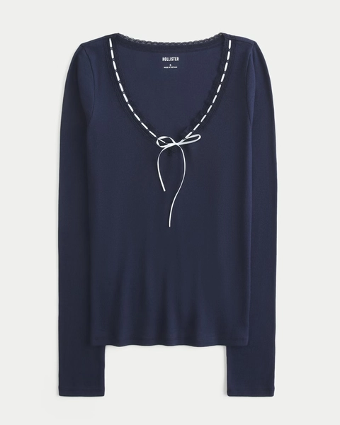 Long-Sleeve Lace Trim Top