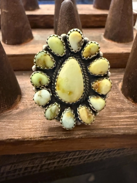 Palomino Turquoise and Sterling Silver Flower Ring Adjustable