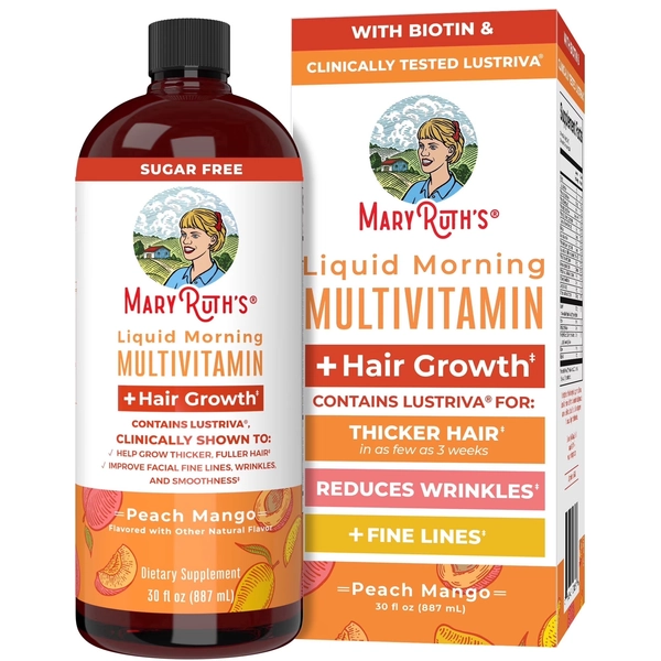 MaryRuth Organics Liquid Multivitamin Hair Growth Clinically Tested Lustriva Biotin 10000mcg, Ages 18+, 30 fl oz