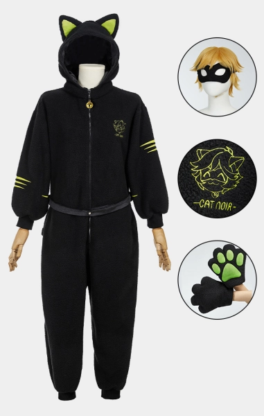 Officially Licensed Miraculous Cat Noir Fleece Onesie Pajamas
