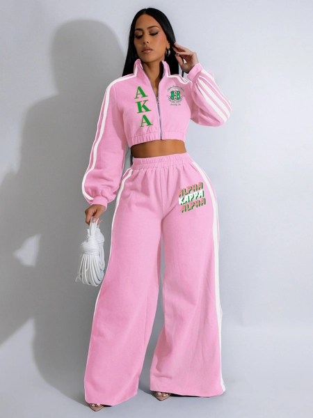 New fashion colorblocking zipper sweatshirt two-piece set