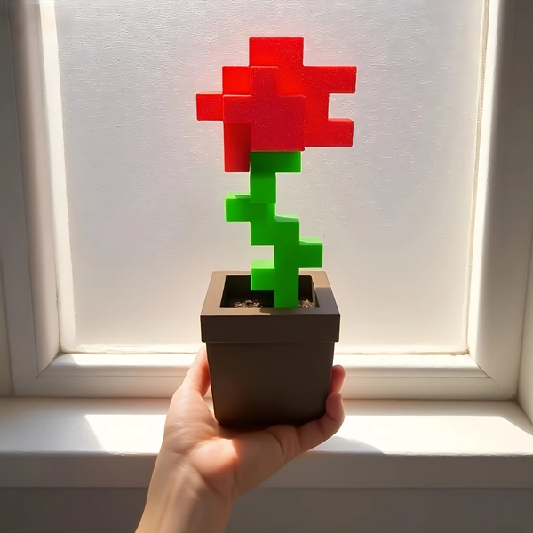 Pixel Rose Decoration, 3D Printed Unique Flower Ornaments, Plastic Products Flowers, Suitable for Bedside Table, Desktop, Desk Decoration, Furniture Decoration, No Power Supply, Valentine'S Day, Christmas, Thanksgiving, Birthday, Holiday Gifts