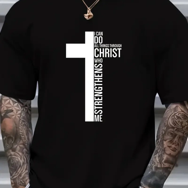 Plus Size Men's & Women's Faith Cross & Verse Hoodie - Matthew 28:20 Inspired Oversized Loose Fit Sweatshirt, Soft Breathable Round Neck Pullover for Church Events, Casual Wear & Religious Gifts (Black/White Print)