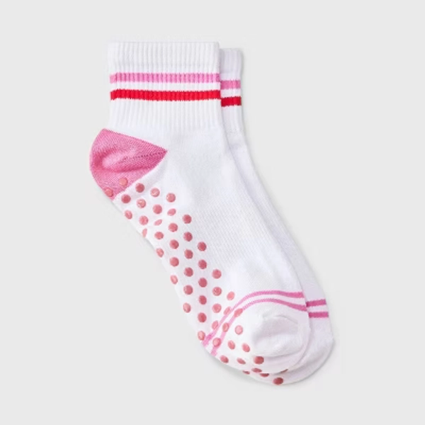 Women's Striped Pilates Ankle Grip Socks - JoyLab™ Pink/Red 4-10
