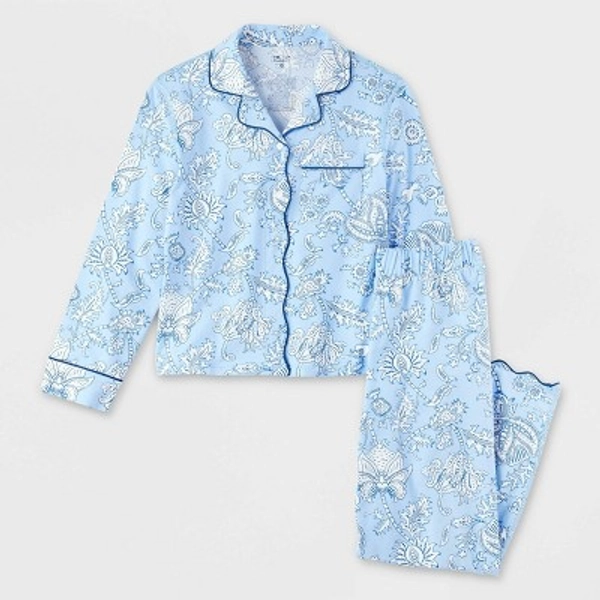 Girls' Adaptive Floral Vines Long Sleeves and Pants Pajama Set Blue - Roller Rabbit x Target XL