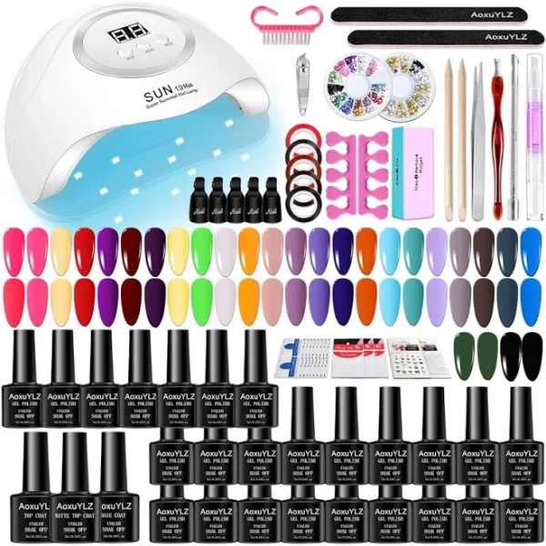 All in one box, 25 Colors Nail Polish Kit, Nail Tool Kit, UV LED Nail Lamp, Nail Art Decorations Manicure Tools Starter Kit Nail Care Set