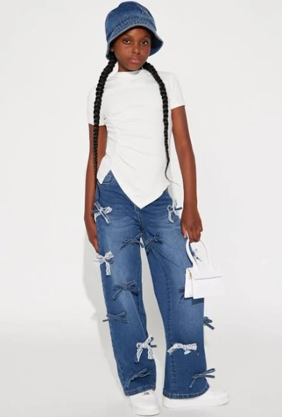 Fashion Nova Kids' Mini Bowtiful Wide Leg Jeans