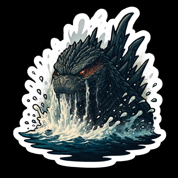 Godzilla Rising Sticker – Waterproof, Monster Wave Decal, Ocean Terror Art