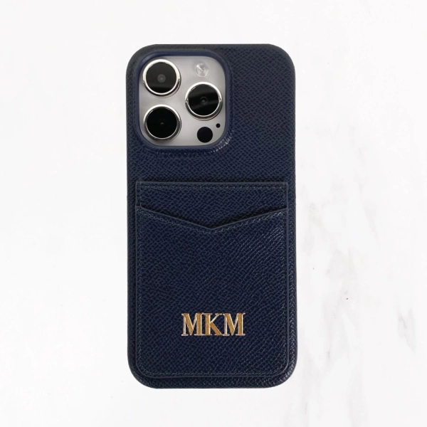 iPhone 16 Series - Jetsetter Double Pocket Case - Midnight Blue — Valerie Constance - Personalized Leather Tech Accessories