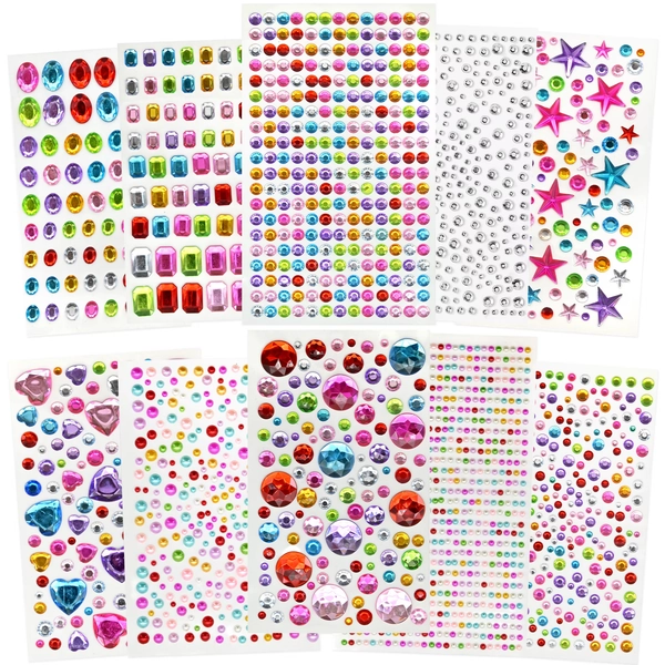 FEMBW Self Adhesive Rhinestones Gem Stickers, 10 Sheets 2442Pcs Multicolor Gemstones Pearls for Diy Crafting, Scrapbook, Makeup, 3-20mm - Walmart.com
